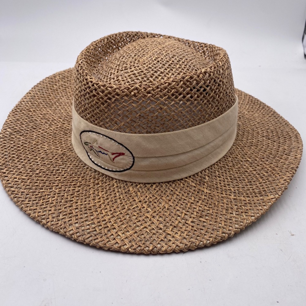 Greg Norman Shark Straw Sun Hat OSFA Brown Natural Fiber Golf Beach Boater Wide
